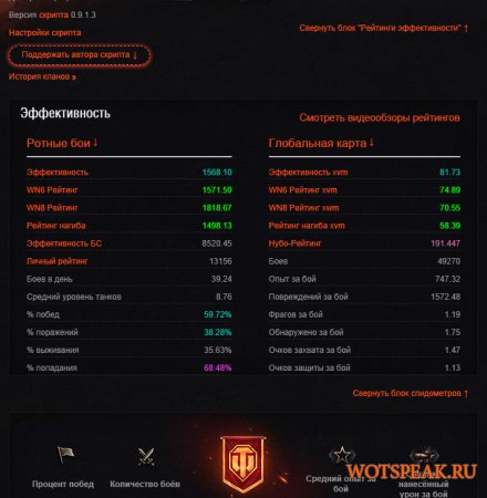 Скрипт расширенной статистики для оф. сайта World of tanks 0.9.15.2 WOT